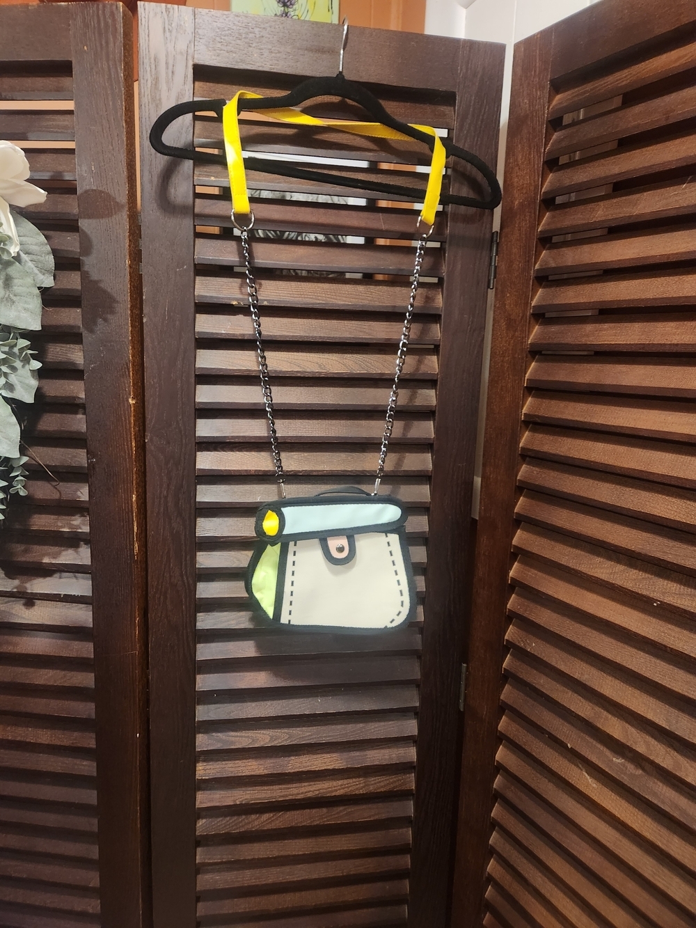 Whimsical Cartoon-Style Crossbody Bag in White, Light Blue & Lime